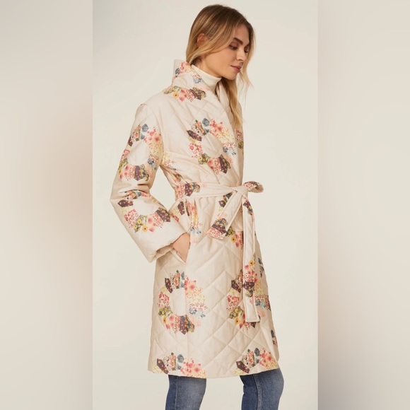 SAMANTHA SILPOS quilted sunburst robe coat lightweight jacket cream medium - Picture 3 of 16